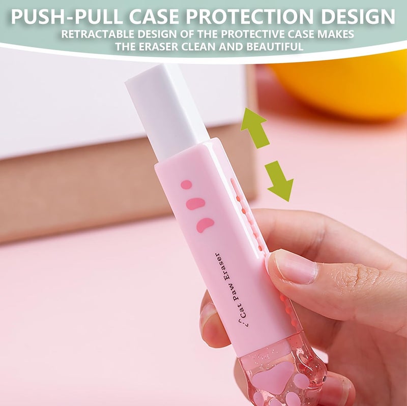 PANDENNER Retractable Pencil Eraser, Cute Erasers,Cat Paw Eraser,Suitable for School Home Office Supplies, 4Pcs (Eraser-BLFC) - Image 4